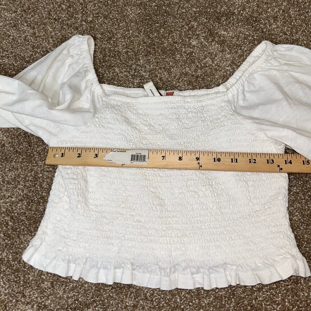 Anthropologie Pilcro Ginny Smocked Crop Top white SZ sm baloon sleeve peasant